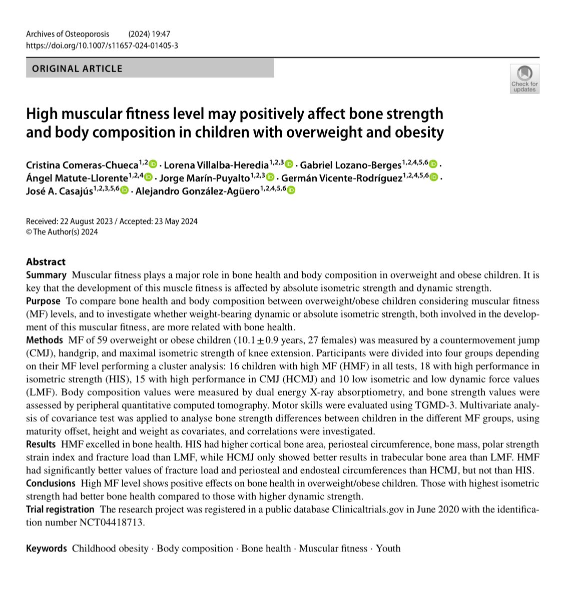 High muscular fitness boosts bone strength and body composition in overweight and obese kids! 🏋️‍♂️ Those with top isometric strength see the best bone health benefits. Let’s prioritise fitness to combat childhood obesity! 💪 

link.springer.com/content/pdf/10…

#ChildhoodObesity #Fitness