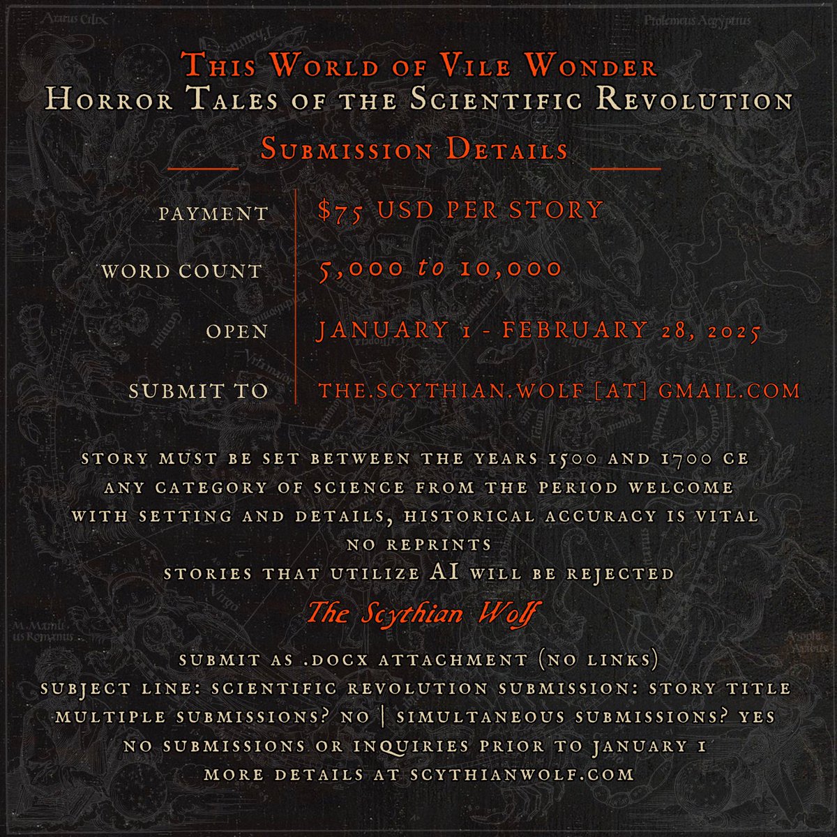 The submission period is still distant, but we wanted to give some details on our next open call: Horror Tales of the Scientific Revolution!