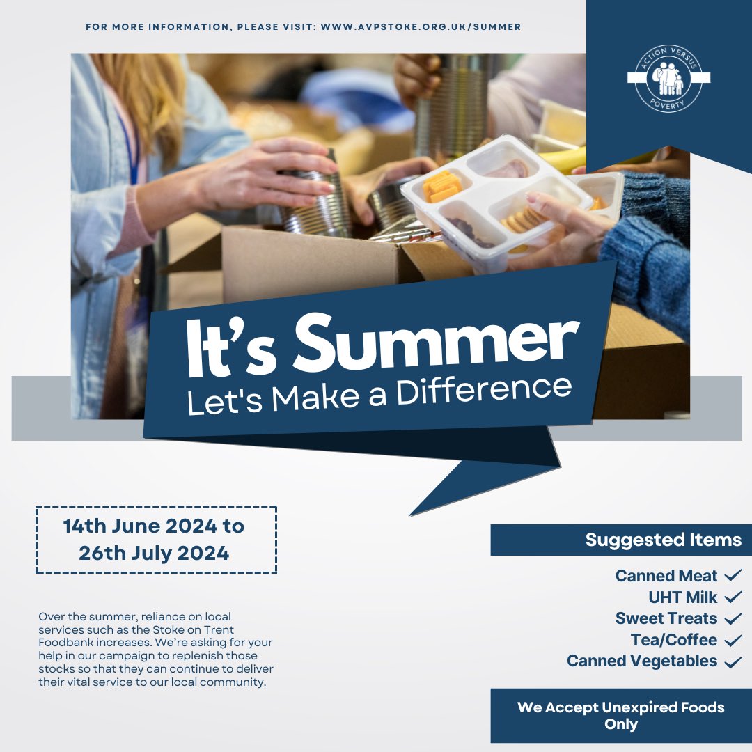 (1/4) - AVP Stoke, in association with <a href="/weare_stoke/">We are Stoke</a>, are delighted to announce the return of our Summer 6 Week Challenge campaign, in aid of @OnFoodbank.
