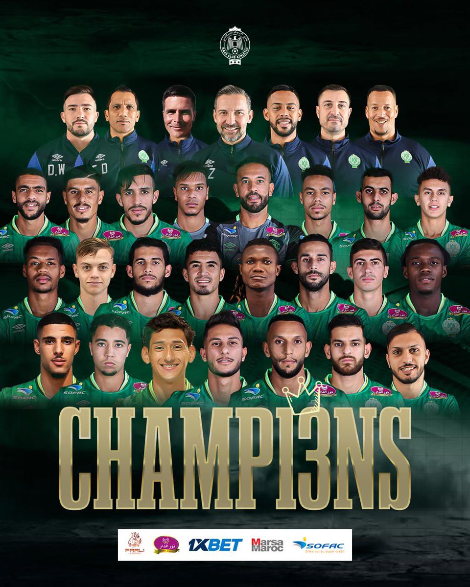 GOALcomSA's tweet photo. 🏆  𝐈𝐍𝐕𝐈𝐍𝐂𝐈𝐁𝐋𝐄 𝐂𝐇𝐀𝐌𝐏𝐈𝐎𝐍𝐒! 🏆 

Josef Zinnbauer’s Raja Athletic Club are Champions of Morocco. 
They did it without losing a single league match!
3️⃣0️⃣ unbeaten matches
7️⃣2️⃣ points https://t.co/2xHhWsVi7B
