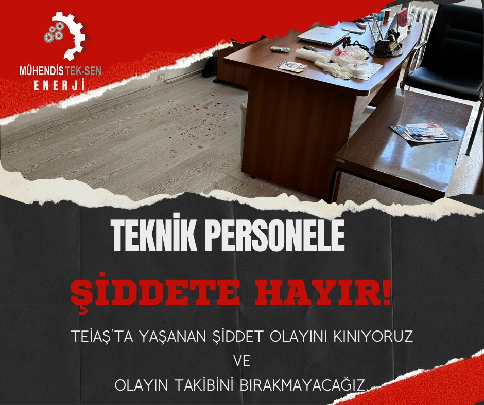 MuhTekEnerji's tweet photo. TEİAŞ 13. Bölge Müdürlüğünde Elektrik Elektronik Mühendisi olarak çalışan meslektaşımıza 10 Haziran Pazartesi günü saat 16.30 sularında aralarında hiçbir husumet olmamasına rağmen aynı Bölge Müdürlüğünde işçi olarak çalışan Ahmet B. tarafından meslektaşımızın makam odasında vahşice saldırı gerçekleştirilmiştir. Olay esnasında meslektaşımız ağır şekilde darp edilmiştir. Saldırgan, diğer meslektaşlarımızın araya girmesi ile güçlükle uzaklaştırılmıştır. Meslektaşlarımız karakola giderek şahıstan şikayetçi olmuştur. Sendikamızın avukatları bu süreçte gerekli desteği vermiştir. Şahıs hakkında TEİAŞ disiplin soruşturması başlatmıştır. Sendikamızın il temsilcisi olay gerçekleştikten sonra meslektaşımıza gereken desteği vermiştir. Sendika başkan yardımcımız Orhan Akar ve TEİAŞ G.M. temsilcimiz Ümit Aktaş nezaretindeki heyet TEİAŞ Genel Müdür Yardımcıları ve ilgili Daire Başkanları ile görüşmeler yapmış, idari süreç hakkında bilgi almıştır. Mühendis Tek-Sen Enerji ailesi olarak saldırgan gereken idari ve adli cezayı alana kadar süreci titizlikle takip edeceğiz. Meslektaşımızın hak ettiği adaleti bulması ve meslek onurumuzun korunması için bütün birimlerimiz harekete geçirilmiştir.
#MuhendisTekSen 
@MuhendisTekSen 
@kurumsalTEIAS 
#MuhTekEnerji