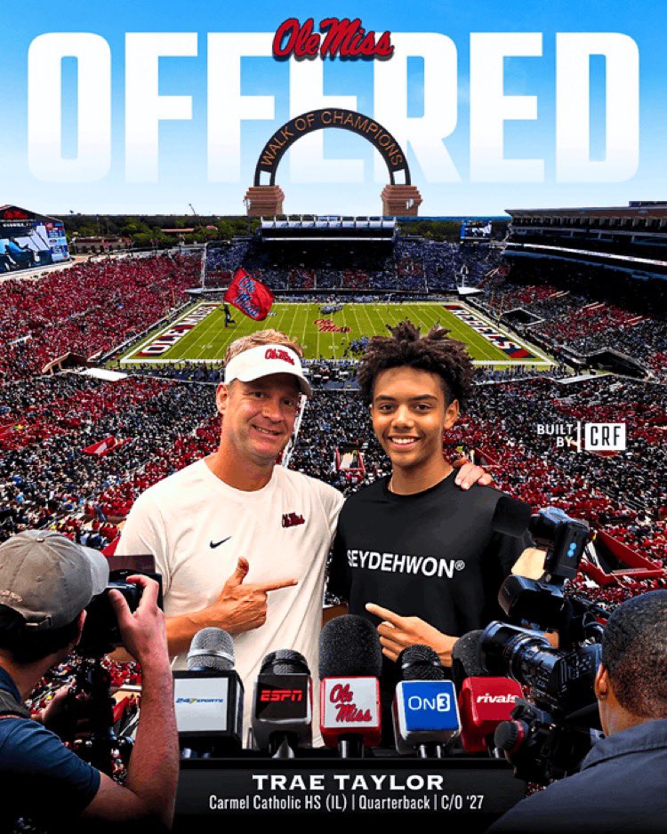 Trae Taylor (@qb6trae) on Twitter photo Awesome camp <a href="/OleMissFB/">Ole Miss Football</a> and great time meeting <a href="/Lane_Kiffin/">Lane Kiffin</a> happy to say I have been offered by Ole Miss. Was amazing catching back up with <a href="/JakeReiling97/">Jake Reiling</a> again. JOBS NOT FINISHED <a href="/PlayBookAthlete/">PLAYBOOK ATHLETE</a> <a href="/QBHitList/">QBHitList.com</a> <a href="/ChadSimmons_/">ChadSimmons</a> <a href="/GregSmithRivals/">Greg Smith</a> <a href="/AllenTrieu/">Allen Trieu</a> <a href="/SWiltfong_/">Steve Wiltfong</a> <a href="/EDGYTIM/">Timothy βEDGYTIMβ OHalloran</a> Awesome camp <a href="/OleMissFB/">Ole Miss Football</a> and great time meeting <a href="/Lane_Kiffin/">Lane Kiffin</a> happy to say I have been offered by Ole Miss. Was amazing catching back up with <a href="/JakeReiling97/">Jake Reiling</a> again. JOBS NOT FINISHED <a href="/PlayBookAthlete/">PLAYBOOK ATHLETE</a> <a href="/QBHitList/">QBHitList.com</a> <a href="/ChadSimmons_/">ChadSimmons</a> <a href="/GregSmithRivals/">Greg Smith</a> <a href="/AllenTrieu/">Allen Trieu</a> <a href="/SWiltfong_/">Steve Wiltfong</a> <a href="/EDGYTIM/">Timothy βEDGYTIMβ OHalloran</a>