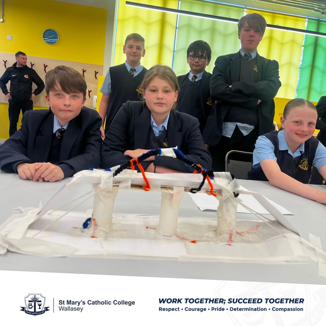 StMarysWallasey's tweet photo. Well done to a group of our Year 8 students who attended a bridge building challenge @EurekaDiscover. They had to work as a team to design, construct and present their bridge to other trial schools. #proud #worktogethersucceedtogether https://t.co/ni5hBZMLuw