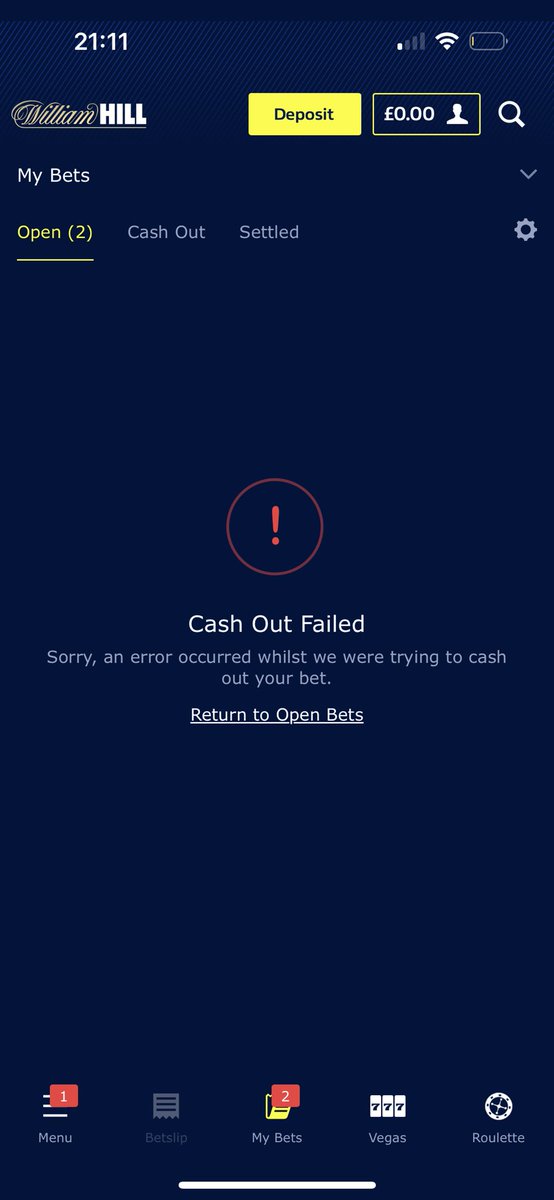 DubbleeC's tweet photo. @WilliamHill trying to cash out for over an hour, everytime it says cash out failed, no help from live chat and now lost my money? Shocking customer service any help would be appreciated https://t.co/EL7sa7nSJL