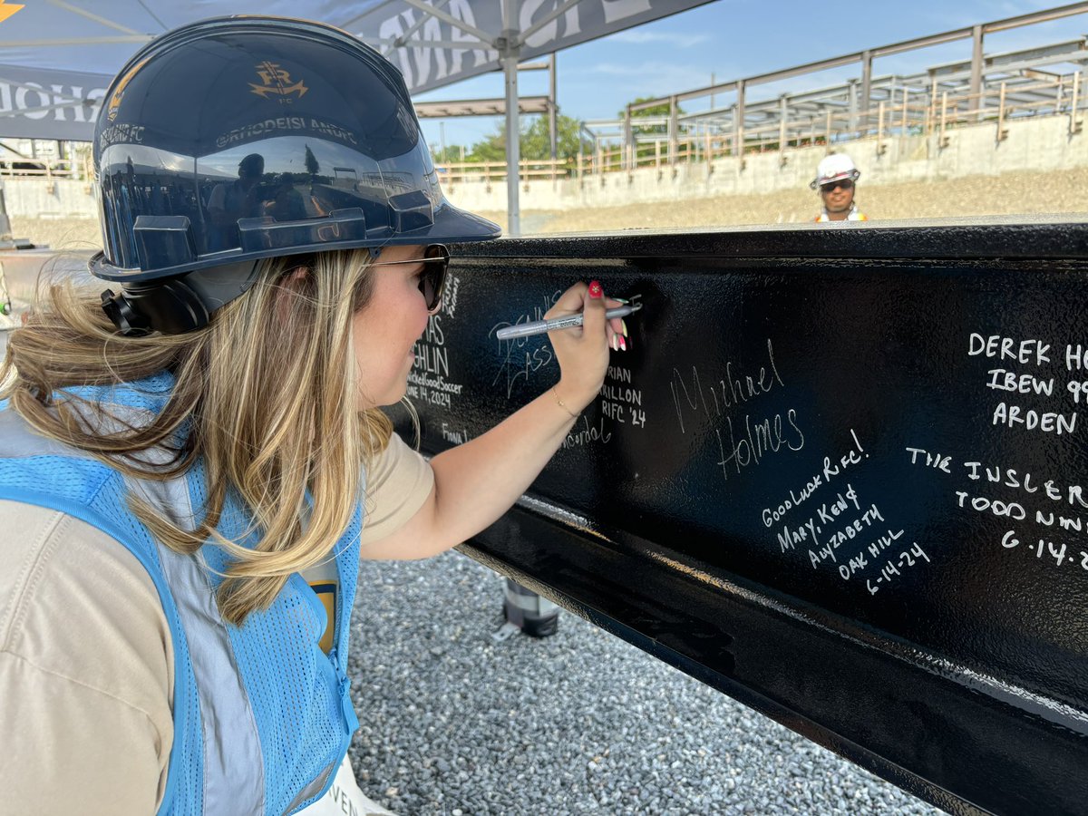 fchadwickpvd's tweet photo. Had a blast joining @RhodeIslandFC for today’s topping off ceremony at their new stadium! ⚽️

Beam: Signed 
Husband: Thrilled
Chip: Wearing a Safety Vest https://t.co/aoDddacBVD
