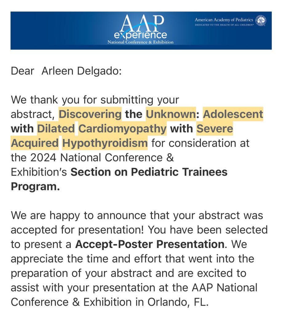 I'm thrilled that our abstract has been accepted for the AAP Conference🤓!#Pediatrics #AAP #WomeninMedicine #Pedia #Grateful #MedEd #June #Medicine #NYC #LatinasInMedicine #Research #Residency