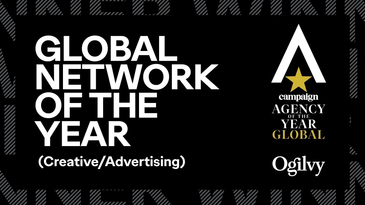 Ogilvy's tweet image. We're thrilled to end the week as @Campaignmag’s Global Creative Network of the Year. Judged by an expert panel of marketers &amp;amp; clients, the @AOTYAwards's recognition is a testament to the incredible work #TeamOgilvy does worldwide. #BorderlessCreativity okt.to/5loi8m