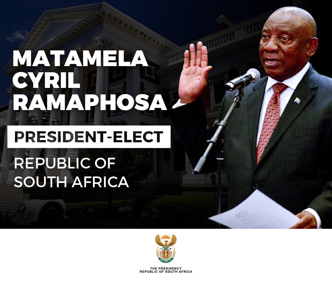Honourable Matamela <a href="/CyrilRamaphosa/">Cyril Ramaphosa 🇿🇦</a> is duly elected President of the Republic of South Africa during the National Assembly of the 7th Parliament.

#7thParliament