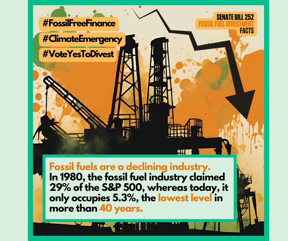 FossilFreeCA's tweet photo. Fossil fuels at their lowest S&amp;P 500 level in 40 years: 5% now vs. 29% then. Investing in them is risky  and irresponsible. We must divest to protect state teachers' and workers' pensions. #EndFossilFinance #DivestCalPERS #DivestCalSTRS #SB252 https://t.co/rUc9OlvUE2