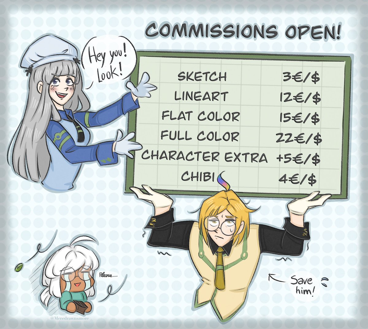 Meredrawnsmore's tweet image. I will draw everything! ✍🏽🧐✨ (Except NSFW 🔞❌😅)
Only PayPal 💳
If you're interested DM! 📩
#KomisaZion #commisson #commissionopen