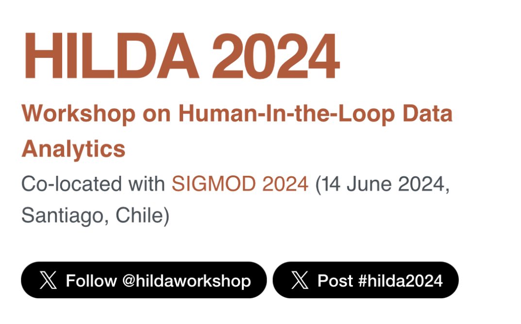 hildaworkshop's tweet image. This concludes the #HILDA2024 workshop. We extend our heartfelt gratitude to our keynote speakers, panelists, and all presenters for their invaluable contributions. It has been a fantastic experience sharing this time with all of you. Thank you! #SIGMOD2024