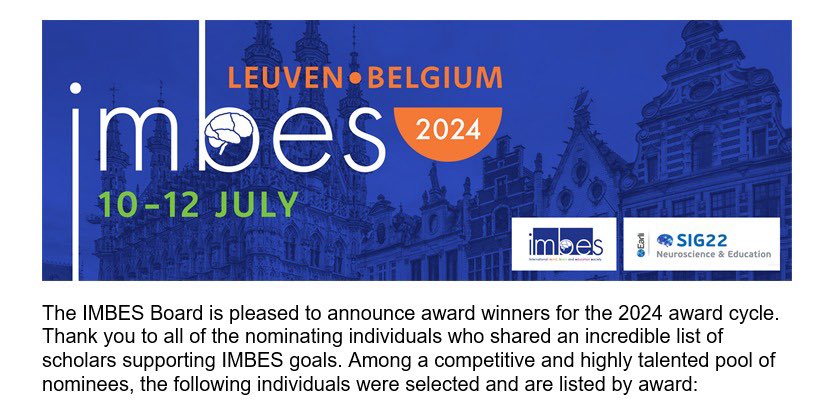 Excited to share that I’ve received the IMBES 2024 honors award for my transnational activity in the filed of Educational Neuroscience!! 

<a href="/IMBESoc/">IMBES</a>