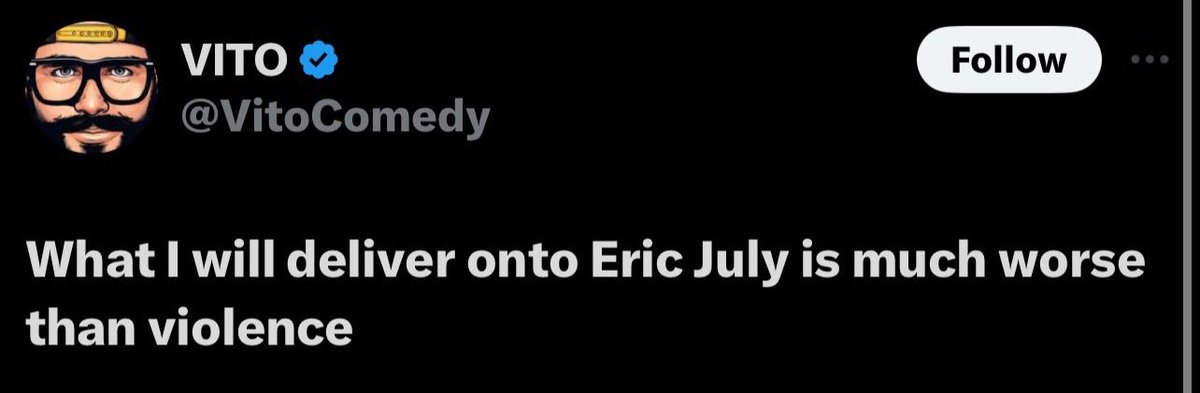 Eric July becomes a successful comic book creator... Dick Masterson's people show up at his family's grave, place of buisness, vandalized his property and now <a href="/VitoComedy/">MAX COOL</a> is threatening him. Retweet - these guys need to learn a lesson. Kino Casino tonight.