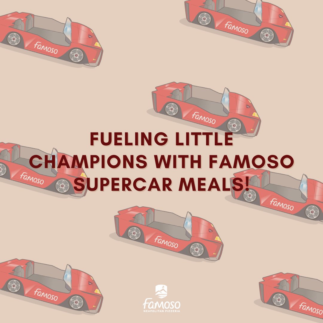 Race to the table for a supercharged meal! Let your little ones enjoy their favourite dishes in Famoso's new Supercars. 🚗💨 

*Available at select locations. #FamosoFresh #FamosoLove #KidsMenu