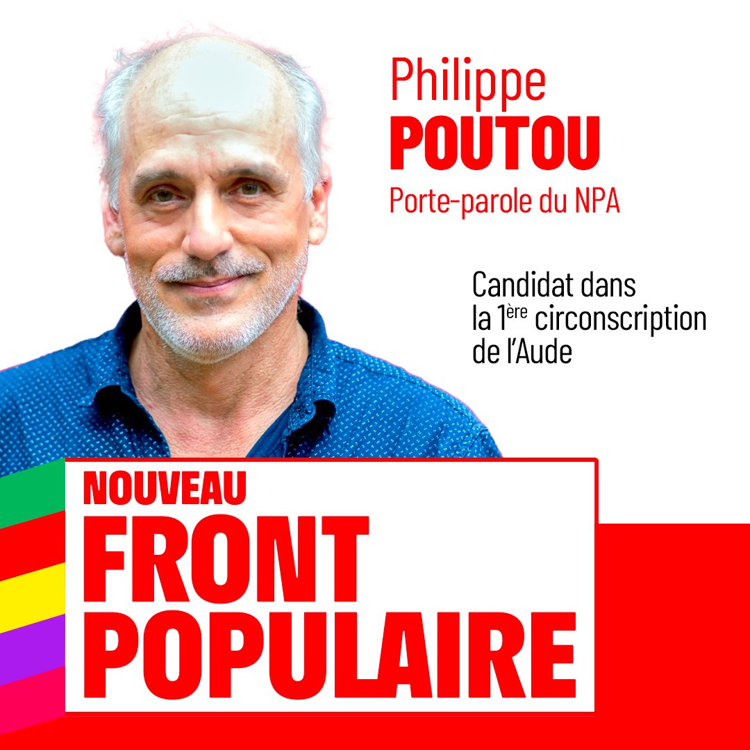 La France insoumise (@franceinsoumise) on Twitter photo 🟣 <a href="/PhilippePoutou/">Philippe Poutou</a>, porte-parole du <a href="/NPA_officiel/">NPA - L'Anticapitaliste</a>, est le candidat du #NouveauFrontPopulaire dans la 1ère circonscription de l'Aude !
✅ Les 30 juin et 7 juillet, mobilisation générale ! Nous pouvons changer la vie et écrire l'histoire ! 🟣 <a href="/PhilippePoutou/">Philippe Poutou</a>, porte-parole du <a href="/NPA_officiel/">NPA - L'Anticapitaliste</a>, est le candidat du #NouveauFrontPopulaire dans la 1ère circonscription de l'Aude !
✅ Les 30 juin et 7 juillet, mobilisation générale ! Nous pouvons changer la vie et écrire l'histoire !