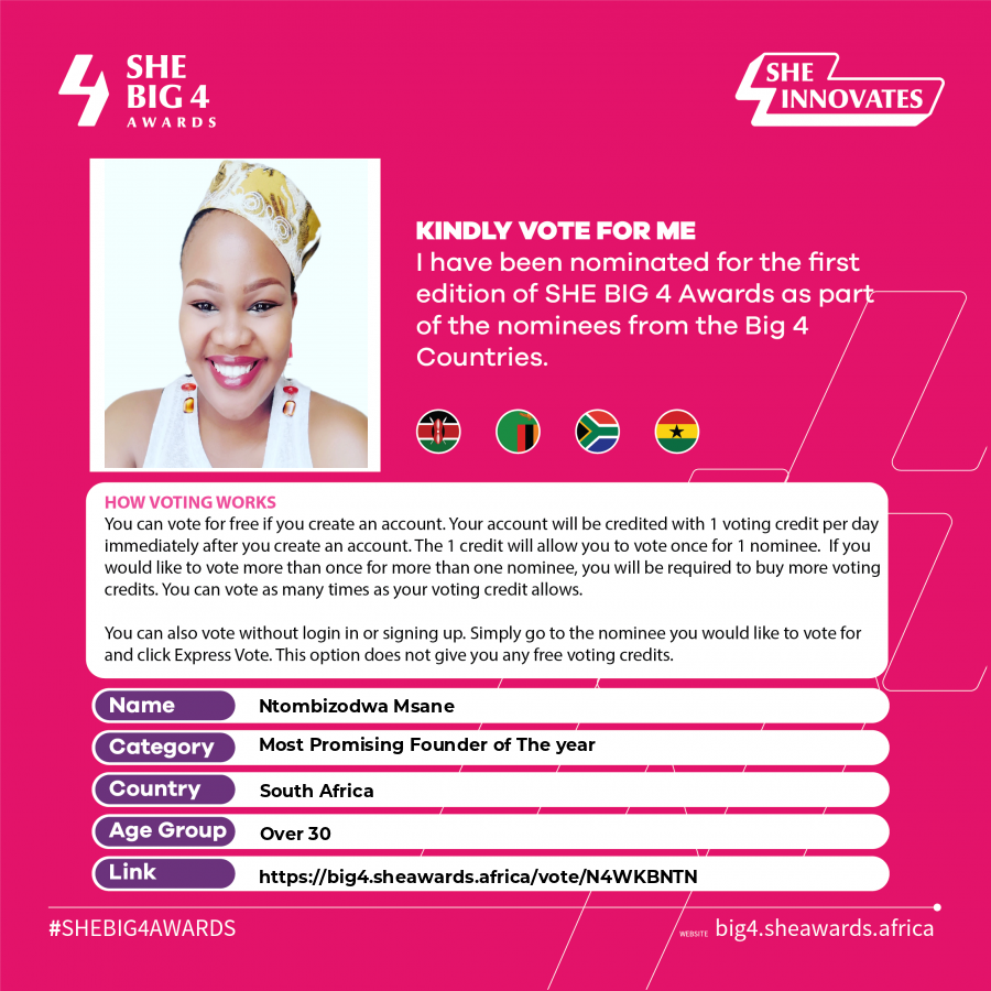 @SHEBig4Awards Celebrates exceptional female entrepreneurs in Africa, serving as a source of inspiration and fostering a culture of innovation and collaboration within the African business landscape. 
Most Promising Founder of The Year - cast your voting lnkd.in/dsA7AywG