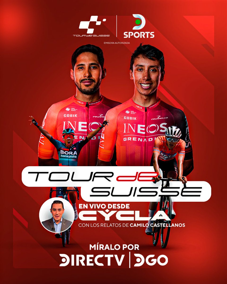 DSportsCO's tweet photo. ¡IMPERDIBLE! 🤩📺

Este sábado a partir de las 8:00 a.m (COL) estaremos en VIVO desde #Cycla en Bogotá trasmitiendo la séptima jornada del #TourDeSuizaEnDSPORTS. 🚴🏽‍♂️

¡ACOMPÁÑENOS DESDE LA SEGUNDA CASA DE @Eganbernal ! 

🎙️ @CastellanosCami - @Saldatraining https://t.co/df3Nnby9ps
