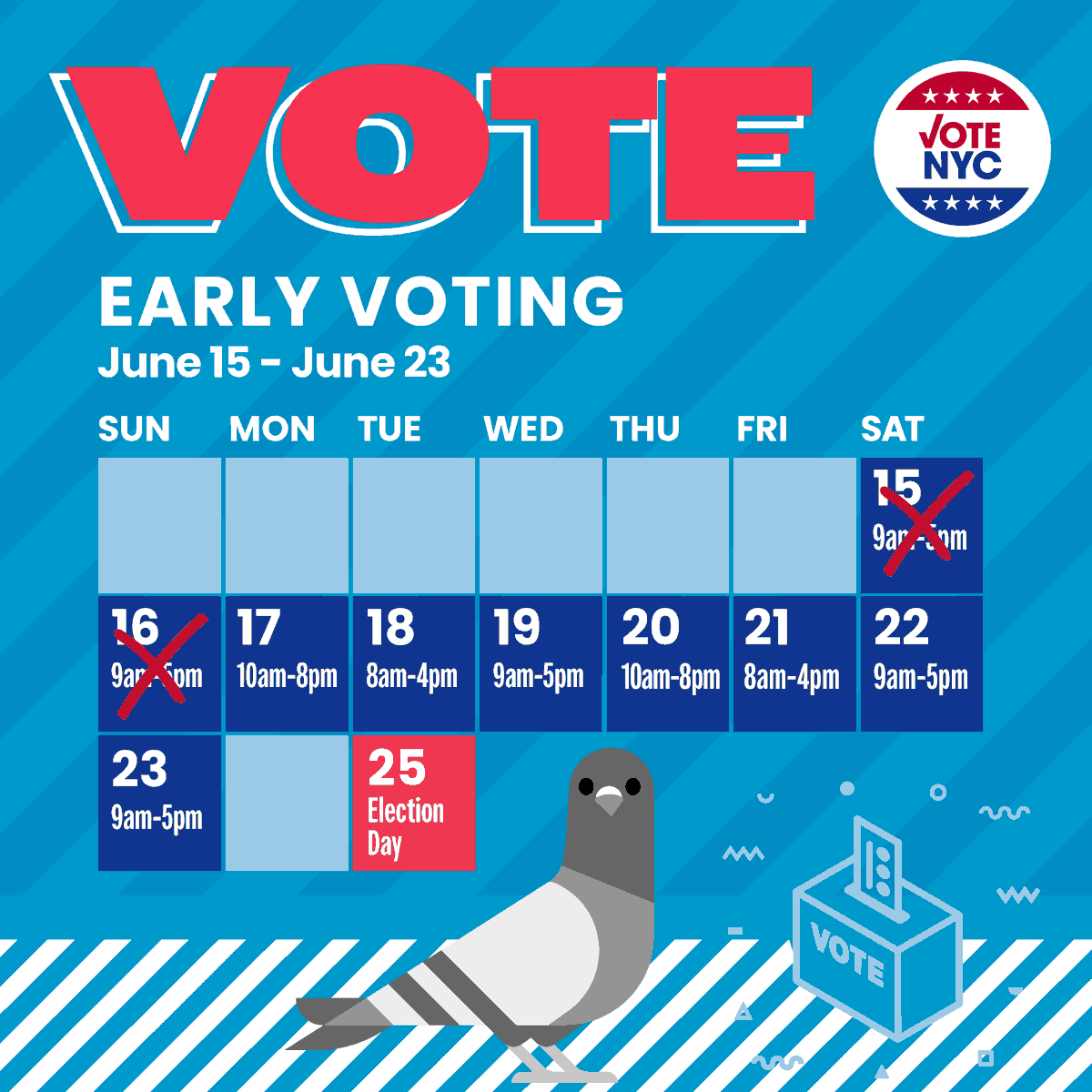 Happy Day 3 of Early Voting! 🗳️
🚨Not all party/districts have primary elections🚨
To check  visit findmypollsite.vote.nyc
📢There are no elections in Staten Island