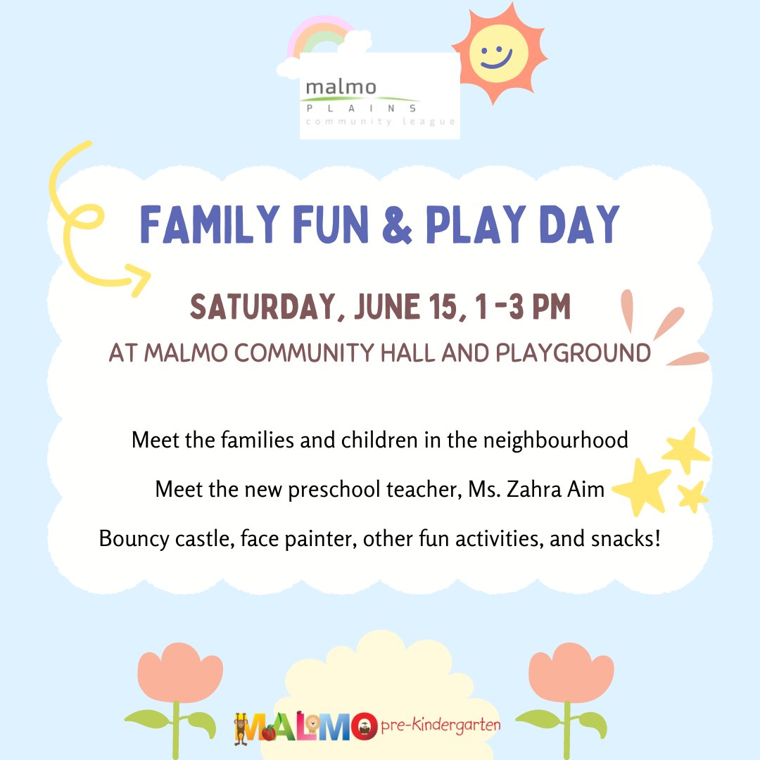 Malmo Plains preschool is having an event! If you're looking for a preschool for your little one, check out this event tomorrow (Saturday) at the Malmo Plains Community Hall!

#spreadcommunity #allendaleyeg