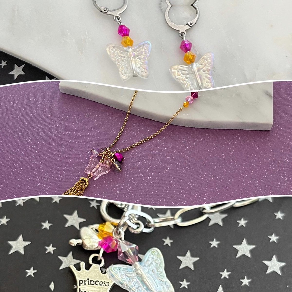 BombDotComShop's tweet photo. Chappell Roan + y2k + pride month = this sapphic magic butterfly mini collection 🥰 a percentage of all my pride jewelry goes towards charity all year round! https://t.co/RaAfN0VntD