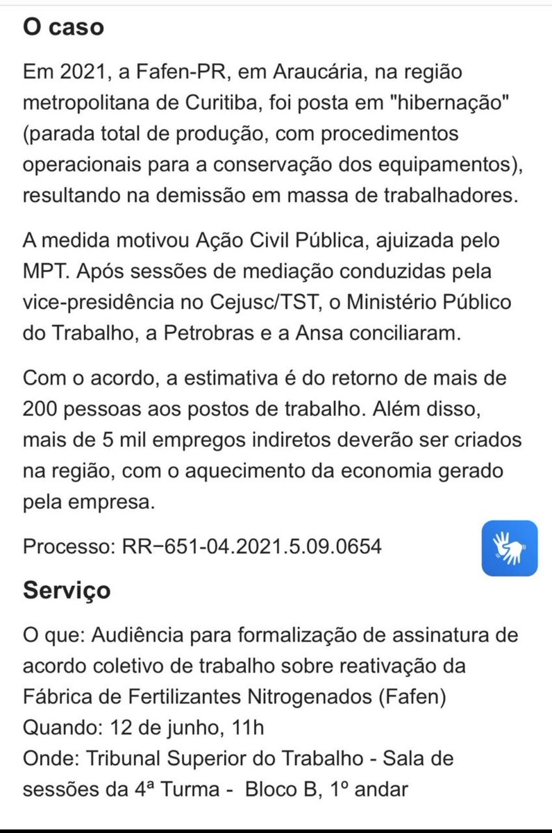TST homologa acordo para a recontratação de trabalhadores da fábrica de fertilizantes da Petrobras.

A ACCEITEC parabeniza os trabalhadores da FAFEN. Acreditamos que essa decisão favoreça o retorno dos trabalhadores demitidos na tentativa de liquidação da #CEITEC.