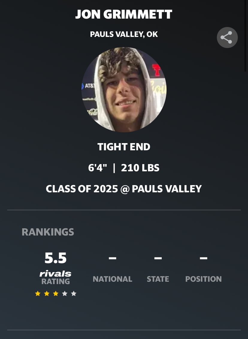 Jon Grimmett (@jon_grimmett) on Twitter photo Thankful to be rated a 3-star on rivals! <a href="/ParkerThune/">Parker Thune</a> <a href="/RaperDusty/">Dusty Raper</a> <a href="/Pauls_ValleyFB/">Pauls Valley Panther Football</a> Thankful to be rated a 3-star on rivals! <a href="/ParkerThune/">Parker Thune</a> <a href="/RaperDusty/">Dusty Raper</a> <a href="/Pauls_ValleyFB/">Pauls Valley Panther Football</a>
