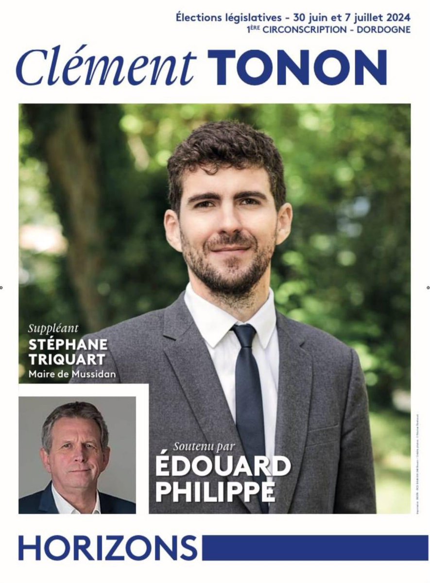 Très fier de notre candidat <a href="/HorizonsLeParti/">Horizons</a>, <a href="/clement_tonon/">Clément Tonon</a> . Plus que jamais mobilisé et déterminé à combattre l’extrémisme qui ronge nos valeurs républicaines. 
Nous défendrons un programme ambitieux et engagé auprès des Périgourdines et Périgourdins. 

#legislatives2024