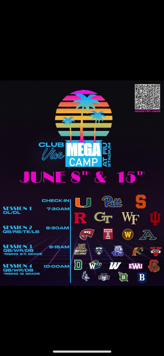 I will be competing at the Fiu Club Vice Mega Camp tomorrow for the first session 
<a href="/CoachPasquale/">David Pasquale</a> <a href="/239Sneddon/">Coach Sneddon</a> <a href="/_CoachCottrell_/">Trevor Cottrell</a> <a href="/JoshuaEargle/">Joshua Eargle</a>