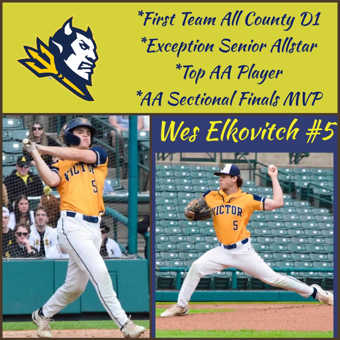 Victor Baseball (@vshsbaseball) on Twitter photo Senior captain, <a href="/ElkovitchWeston/">Weston Elkovitch</a>, a three year letterman, led the Victor Blue Devils back to the sectional championship title and state tourney. Congrats, Wes, we’ll deserved! <a href="/VictorBLDevils/">Victor Blue Devils Ψ╰(•̀ᴗ•́ )╯</a> <a href="/baseballsectv/">Section V Baseball</a> Senior captain, <a href="/ElkovitchWeston/">Weston Elkovitch</a>, a three year letterman, led the Victor Blue Devils back to the sectional championship title and state tourney. Congrats, Wes, we’ll deserved! <a href="/VictorBLDevils/">Victor Blue Devils Ψ╰(•̀ᴗ•́ )╯</a> <a href="/baseballsectv/">Section V Baseball</a>