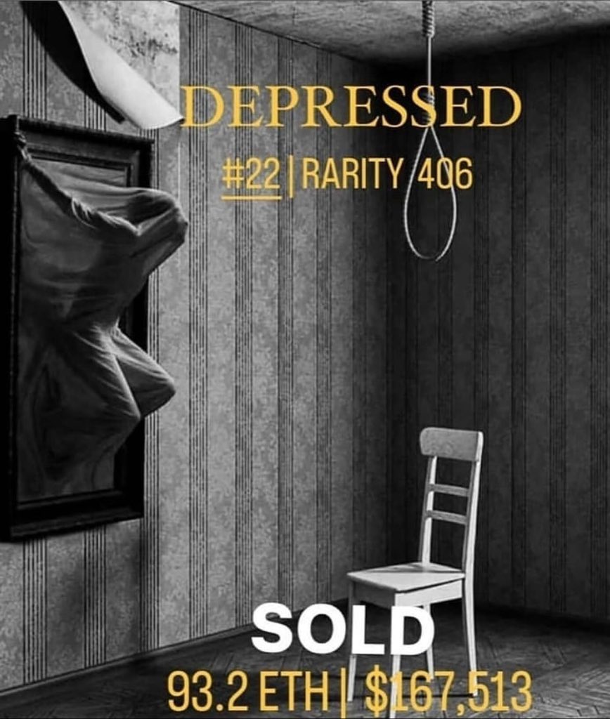 artcollector134's tweet photo. | SOLD |
#1
93.2 ETH | $167,513
Project: DEPRESSED
ID: 36490
Rarity: 406
Quantity :22
#opensea #nft #gominfts #nftmint #soldnft #art #artwork #history #digitalart #eth #crypto #metaverse #luxurylifestyle #nftcollector #gominfts #mint #eth #ethereum #marketingdigital https://t.co/kkga8tBIOf