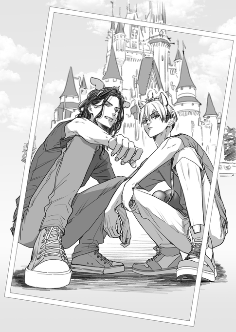 リクエスト「🐭ランドとかでデートして、お揃いのカチューシャだったり眼鏡かけてるばじふゆ」描かせていただきました☺️🙏💕
写真撮るってなると反射的にヤンキー色でてしまうのがいいなと!撮る方(モブ)も釣られてローアングルで撮っちゃう😌 