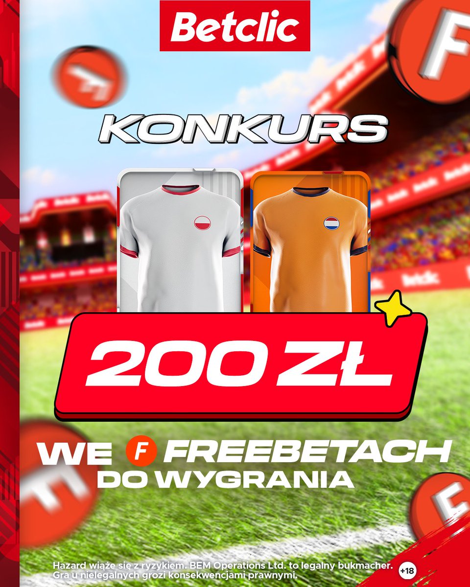 🇵🇱 KONKURS 🇳🇱

Zasady:
🔎 Obserwuj <a href="/BetclicPolska/">Betclic Polska 🔞</a>
🔄 Retweet 
💬 Wytypuj dokładny wynik i strzelca statniego gola w meczu #POLNED 
#⃣ Dodaj  #wchodziszdogry i Twój login  

🎁 200 zł we freebetach podzielimy między wszystkich, którzy trafią

🔞 Konkurs +18. Gramy do 15:00