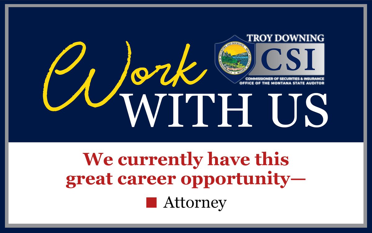 BrownCSIMT's tweet photo. Come work with us! We have a new attorney position posted on our website, along with a financial examiner. Great benefits, retirement, and an amazing work culture.
https://t.co/qKbX98s5qI
#csimt
#workwithus https://t.co/CVPKWE24Y7