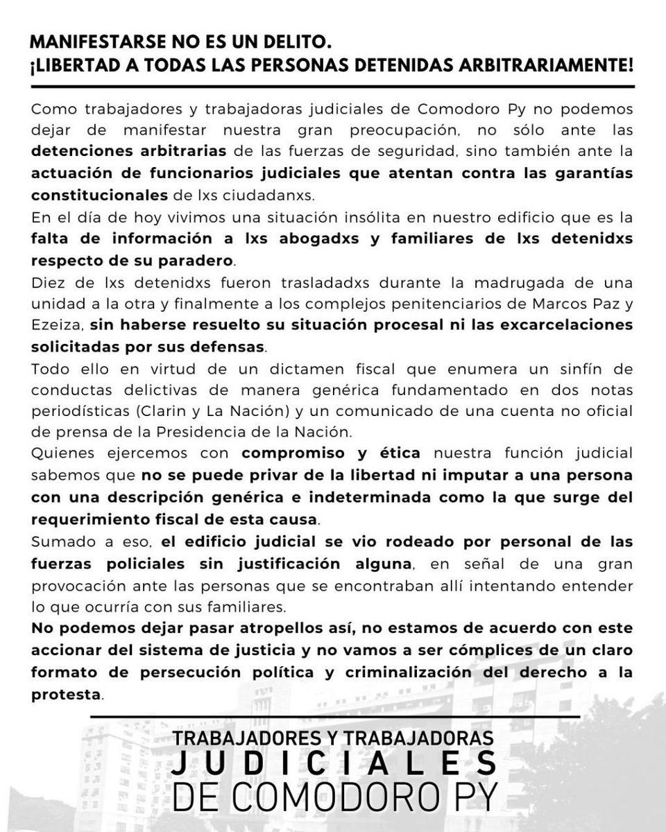 Muy fuerte esto que denuncian trabajadores Judiciales de Comodoro Py.