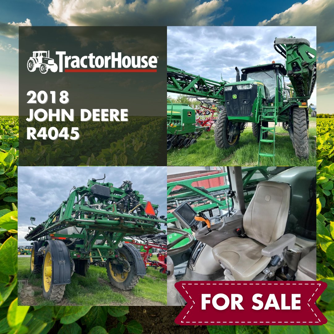 TractorHouse's tweet image. 🚜 2018 JOHN DEERE R4045 Self-Propelled Sprayer For SALE! 💥

💰 $285,900

View the equipment here ➡️ ow.ly/Seu950Si1jP

⏱️ Hours: 2,920
🌾 Boom Width: 120-Foot
📡 Guidance-ready &amp;amp; Receiver
🛡️ Traction Control

#JohnDeere #Sprayers #Tractors #FarmEquipment