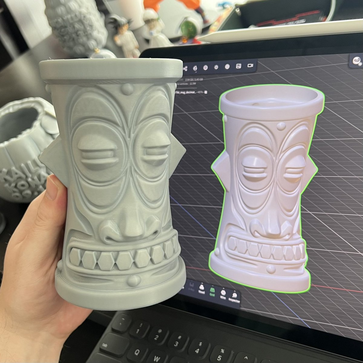 Grant_Hanlon's tweet photo. A Tiki Mug I designed and printed on my Elegoo Neptune 4 Plus! Modeled within @nomadsculpt on iPad Pro M1. My tropical entry for the Summer Necessities Creativity Challenge. 🌴🍹 #elegoo3dpsummer https://t.co/iDBeYA1Ak3