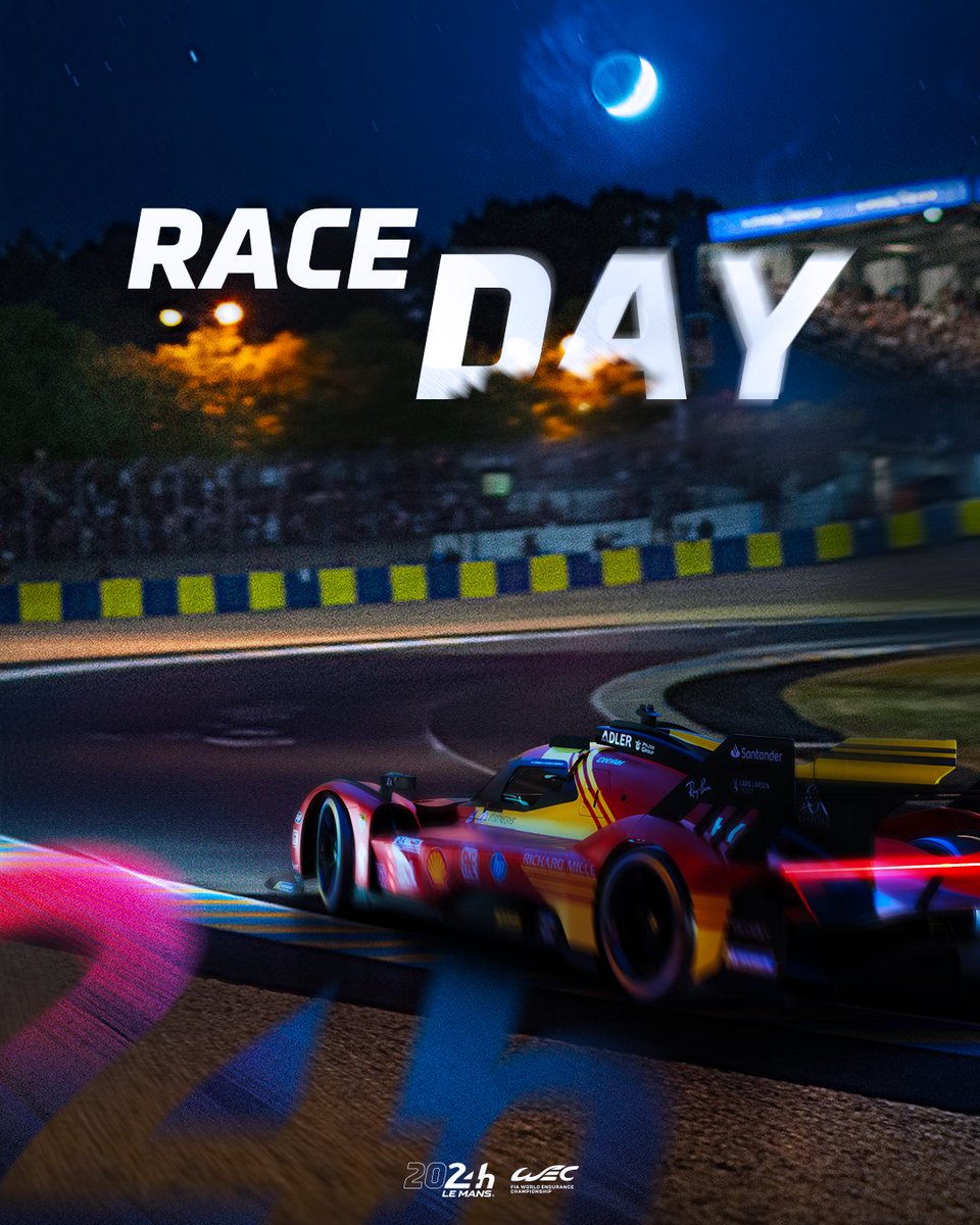 THE BIG DAY IS FINALLY HERE! 𝐈𝐓'𝐒 𝐓𝐈𝐌𝐄 𝐓𝐎 𝐑𝐀𝐂𝐄!
The 62 cars competing in the 24 Hours of Le Mans will be unleashed at 4.00 pm for what is shaping up to be an epic, action-packed battle.

#LeMans24 #WEC