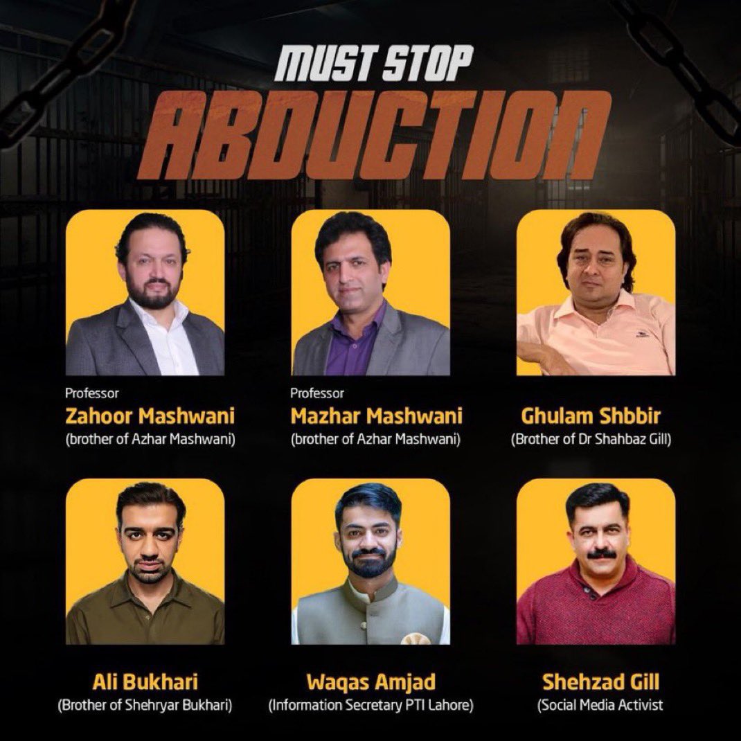 MalikAtifA80417's tweet photo. Never forget the sacrifices of PTI workers who refused to bow down & suffered such personal losses at home. We shall be indebted to @MashwaniAzhar @SHABAZGIL #Waqas #Shehryar #ShehzadGill and the Women of Steel #BushraBibi @Dr_YasminRashid @aliya_hamza #Sanam #Ayesha #Tayyaba https://t.co/VctqzQ9rr1