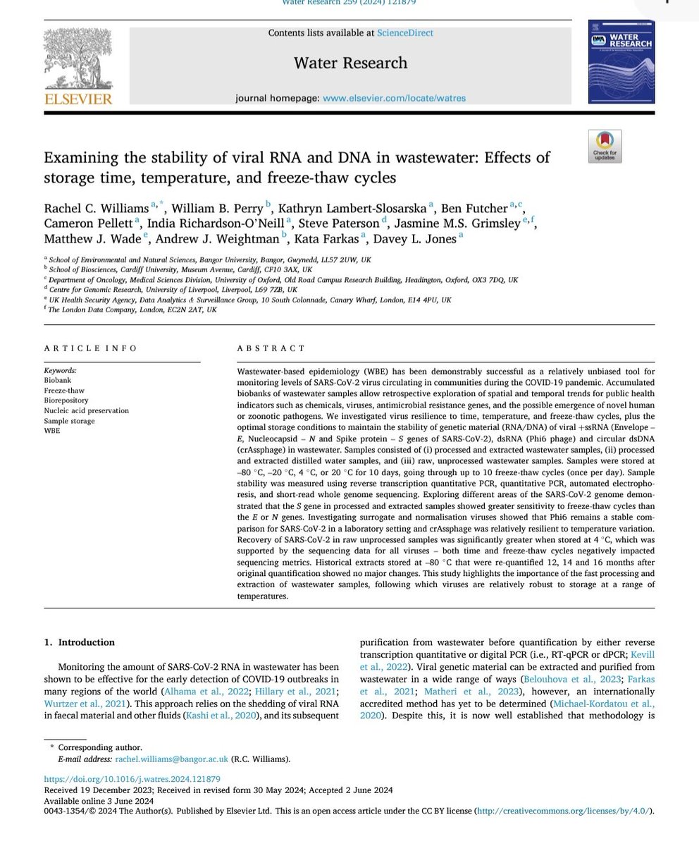 📃 Newly published paper 💥Examining the stability of viral RNA and DNA in wastewater: Effects of storage time, temperature, and freeze-thaw cycles ✌️Water Research 
Check out the full text👇 
eur01.safelinks.protection.outlook.com/?url=https%3A%…

#bangoruni #Prifysgolbangor