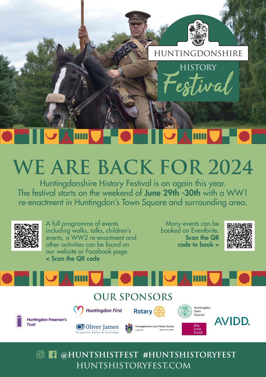 Just two weeks until this year's festival begins! 🥳 Have you got your tickets yet? 🎟️ We have a schedule jam-packed with guided walks, expert talks and events for all ages! huntshistoryfest.com/festival-2024/ #LocalHistory #History #Huntingdonshire