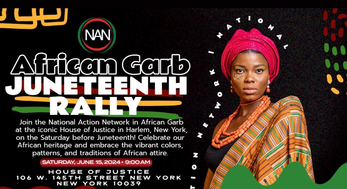 TheRevAl's tweet photo. Embrace the spirit of Juneteenth and Father's Day! 

Join us in African garb as we celebrate freedom and honor the strength of fathers and father figures at this week’s #NANSaturdayActionRally. 

#Juneteenth
#FathersDay https://t.co/tJ6pNKj0Q4