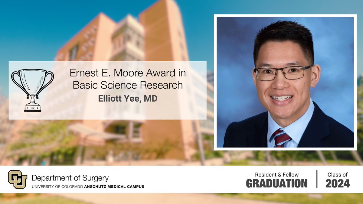 CUDeptSurg's tweet photo. Way to go, Elliott Yee, MD, Your dedication shines through in winning the Ernest E. Moore Award in Basic Science Research! #CUAnschutzGrad #CUSurgery https://t.co/LsgM01Nphv