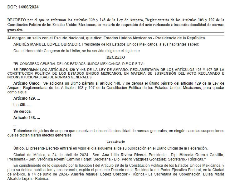 Angela_FriasA's tweet photo. Se acaba de publicar la REFORMA a la ley de AMPARO https://t.co/LFIn2rignd