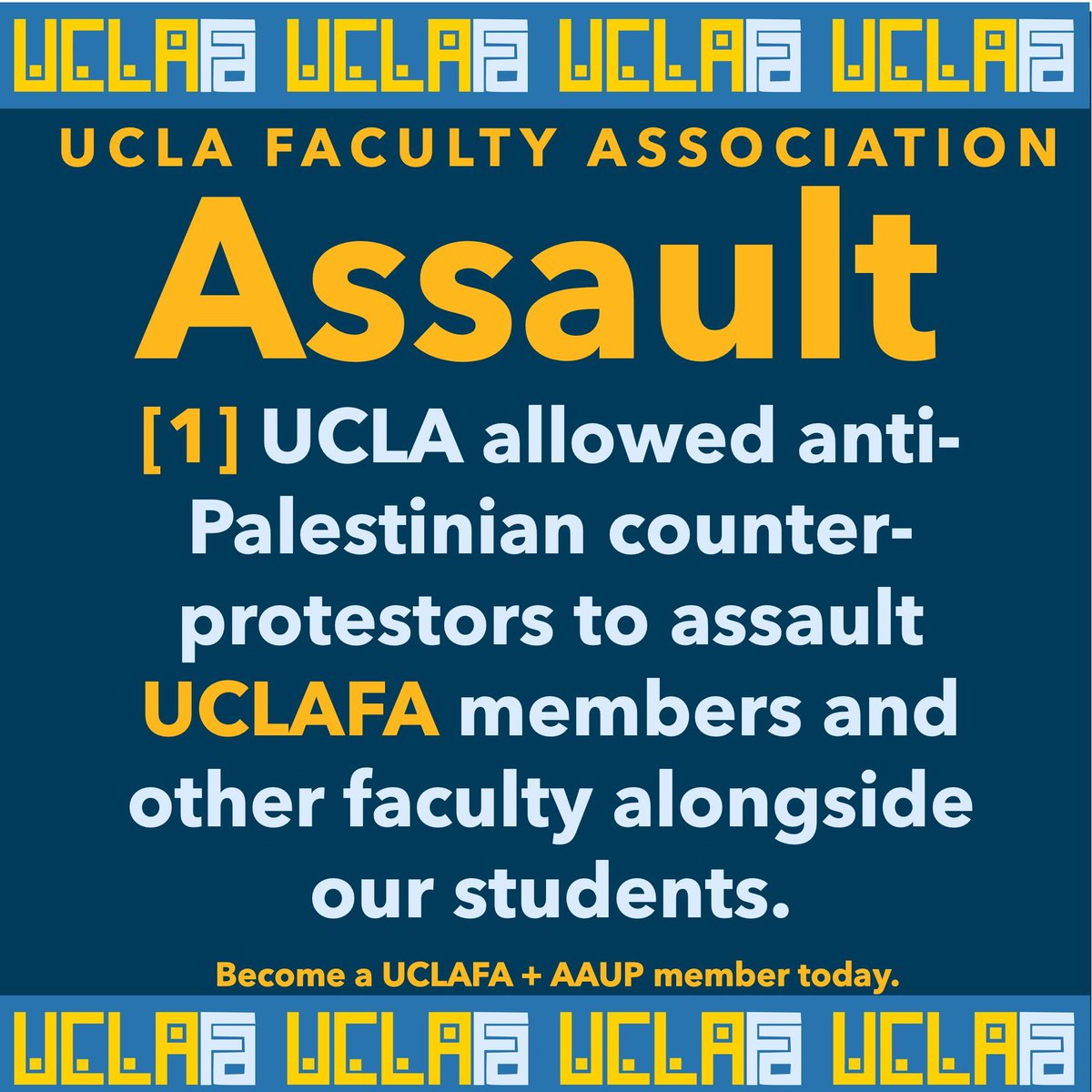 [1] #UCLA allowed anti-Palestinian counter-protestors to assault #UCLAFA members and other faculty alongside our students.