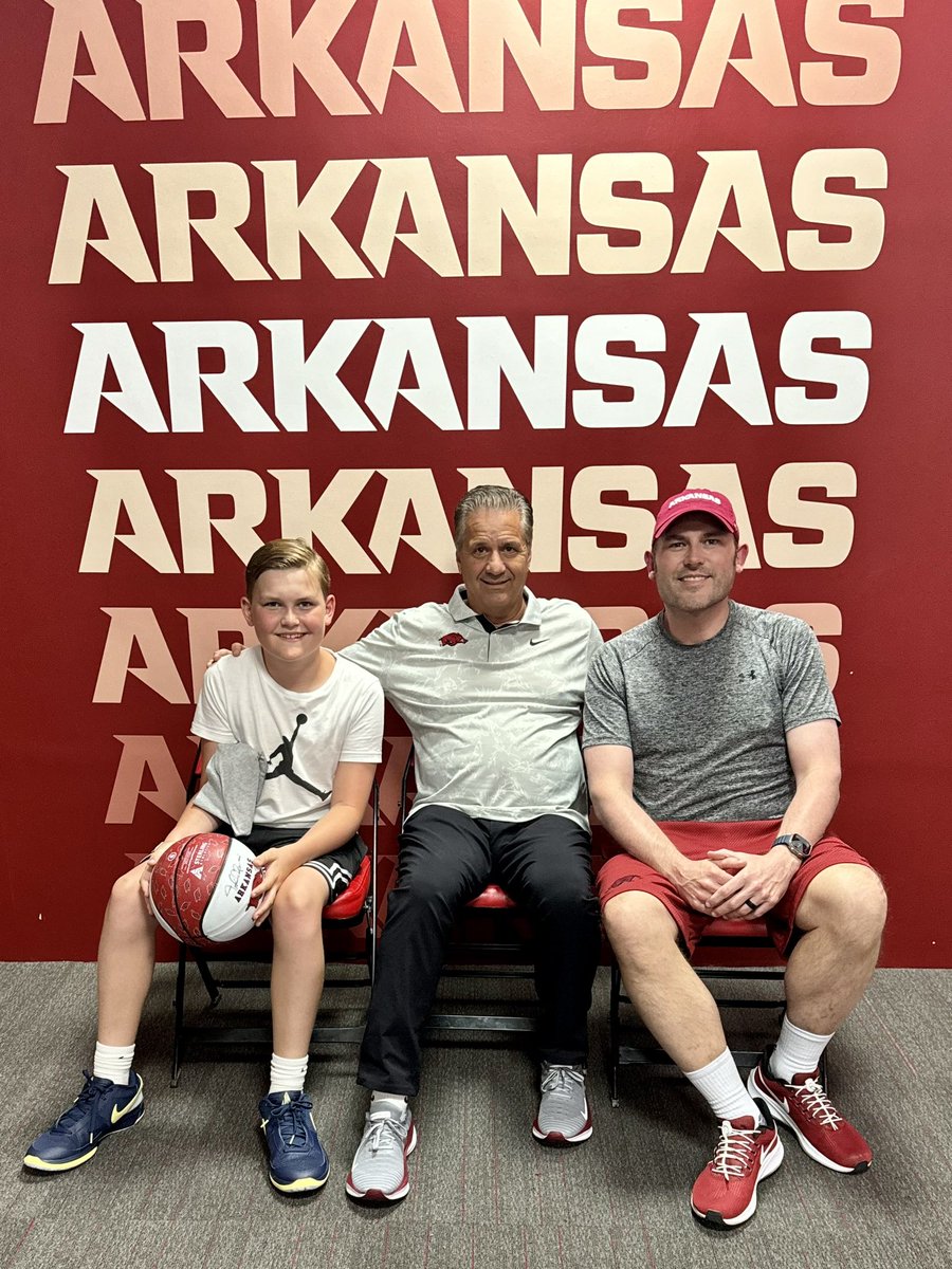 KincadeMD's tweet photo. It was great to meet @CoachCalArk at the Father / Son Basketball camp at BWA! 
What a great way to spend Father’s Day weekend! 
Thanks to the @RazorbackMBB staff for hosting the event! https://t.co/PIfJMkIlg9