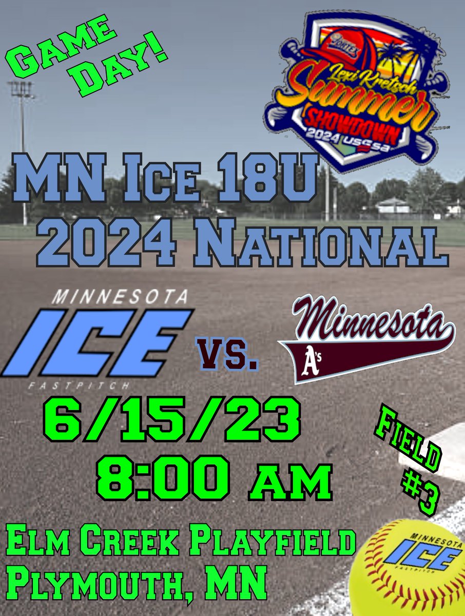 Mnice18UNat2024's tweet photo. Bracket Play Saturday starts early for the MN Ice 18U National team!! The ICE takes on home team Minnesota A's at the Elm Creek Playfields on field #3
First pitch 8am
#mnice18u https://t.co/H3Qg3nb3TC