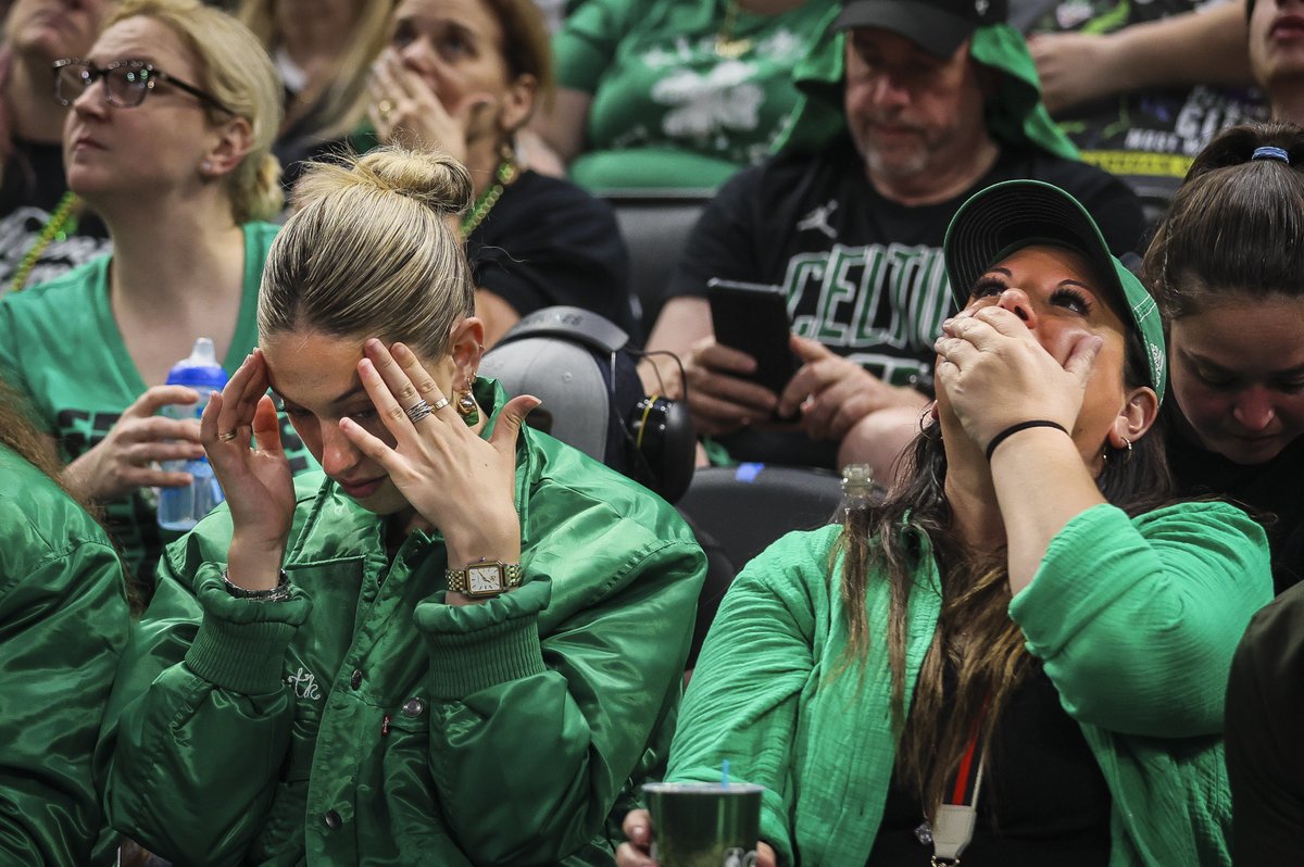 BostonGlobe's tweet photo. The energy has dampened at TD Garden and fans are streaming out of the watch party. At the end of the third quarter, the Celtics are down by more than 30. https://t.co/lTI4pe6Oie https://t.co/ZeotiV0J6S