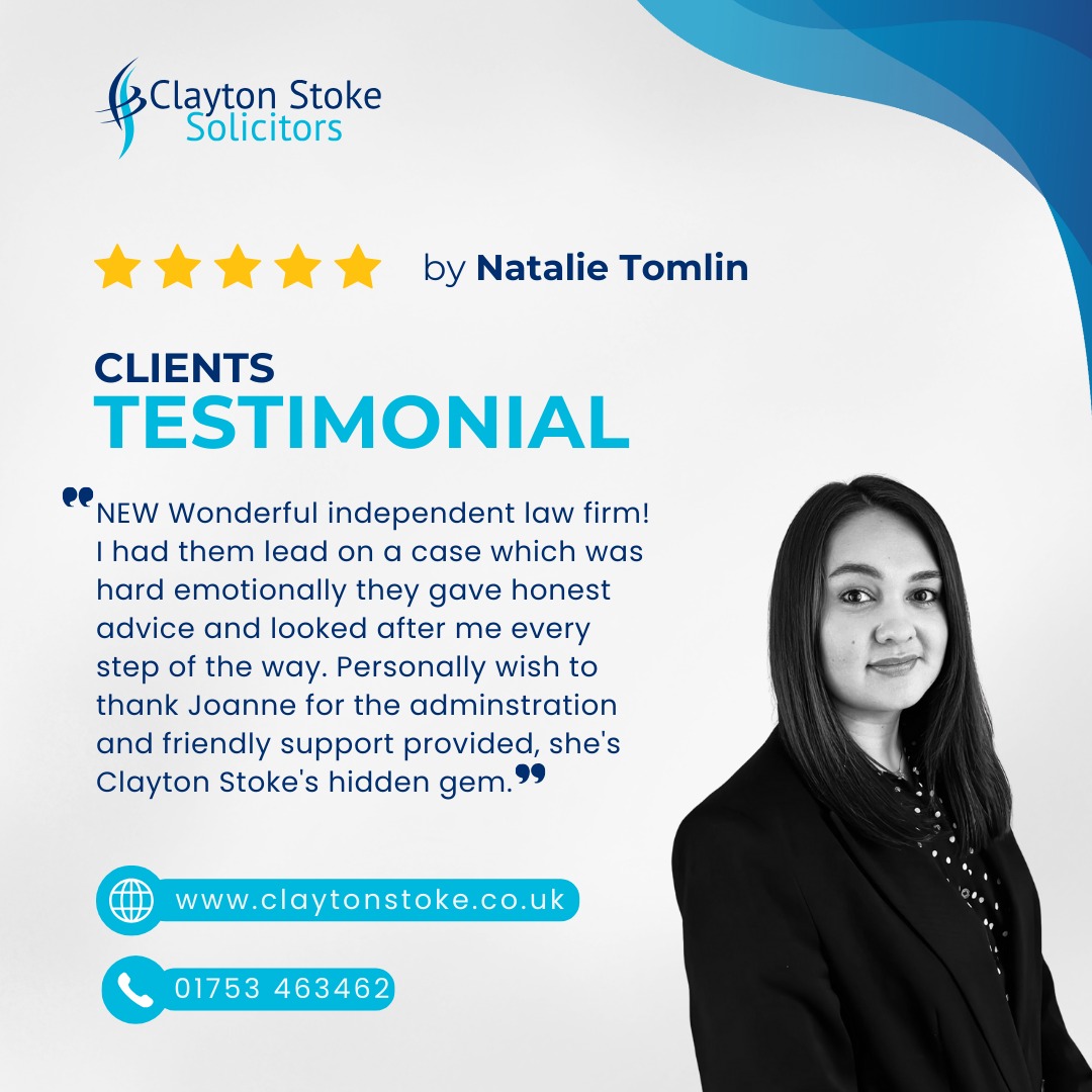 We’re thrilled to share this testimonial from Natalie Tomlin! At Clayton Stoke Solicitors, we pride ourselves on honest advice and compassionate support. Special thanks to Joanne for her exceptional and friendly assistance.
Visit claytonstoke.co.uk for more info! #Solicitors