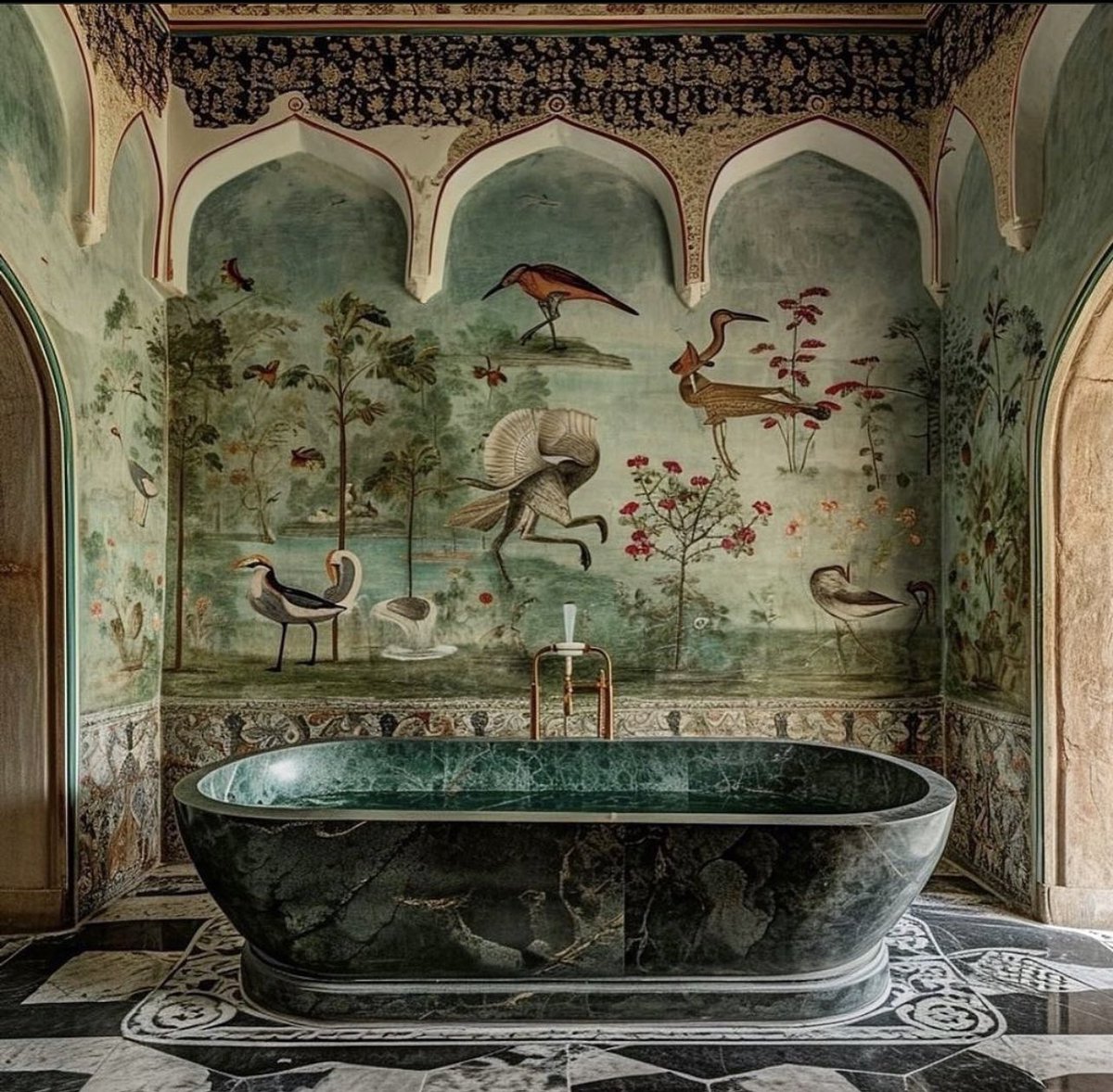 Stunning bathtub with mural work