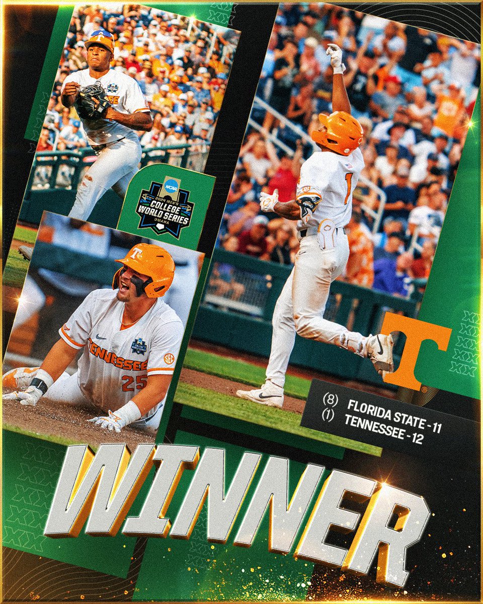 NCAA Baseball (@ncaabaseball) on Twitter photo (1) <a href="/Vol_Baseball/">Tennessee Baseball</a> walks it off to defeat (8) Florida State in Game 2 of the #MCWS, 12-11. (1) <a href="/Vol_Baseball/">Tennessee Baseball</a> walks it off to defeat (8) Florida State in Game 2 of the #MCWS, 12-11.